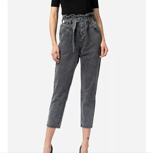 Vervet Jeans Womens Size 25 Paperbag Belted Front Yoke Mom Relaxed Baggy Grey - Picture 1 of 13